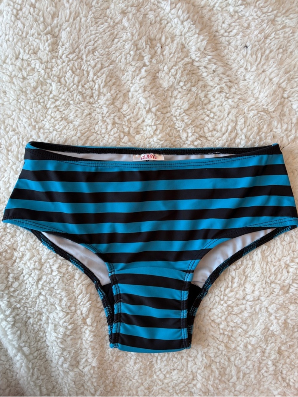 Ruby Love Period Blue & Black Striped High-Waist Bikini Bottom - Women's Swim